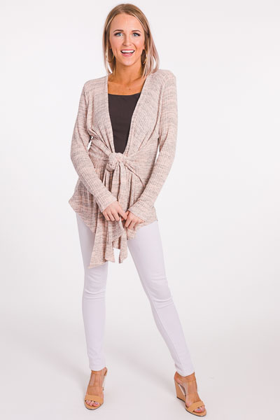 Front Tie Ribbed Cardi