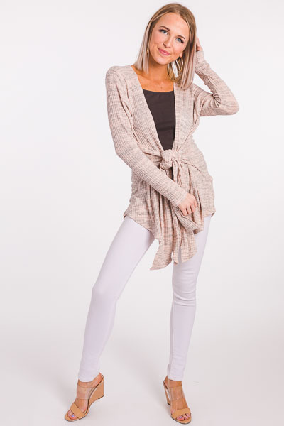 Front Tie Ribbed Cardi