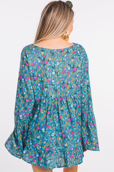 Floral Toss Blouse, Teal