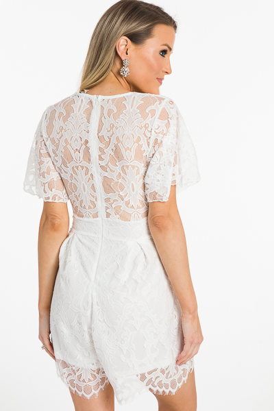 Lace to the Finish Romper, White