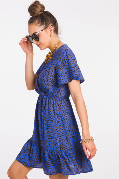 Blue Cheetah Wrap Dress