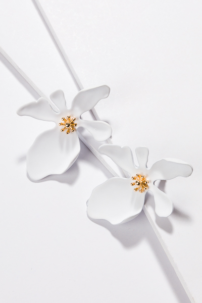Painted Flower Studs, White