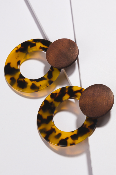 Wood & Acrylic Earring, Tortoise