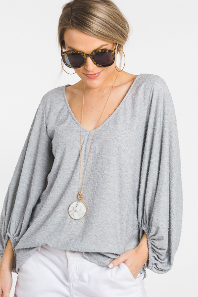 Flocked Dots Top, Gray