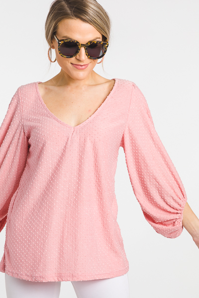 Flocked Dots Top, Pink