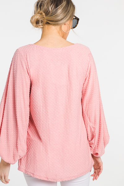 Flocked Dots Top, Pink