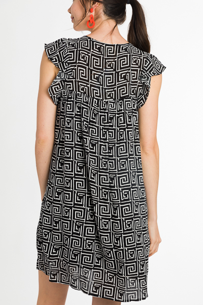 Geometric Embroidery Dress, Black