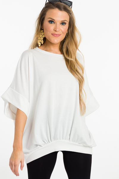 Banded Solid Pullover, White