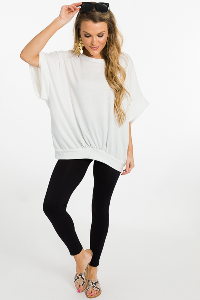 Banded Solid Pullover, White