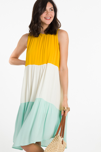 Colorblock Midi Dress, Yellow