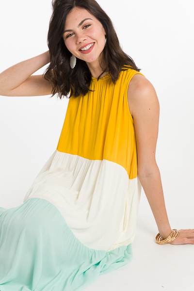 Colorblock Midi Dress, Yellow