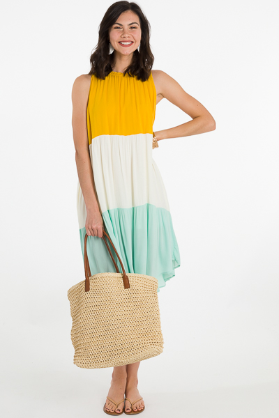 Colorblock Midi Dress, Yellow