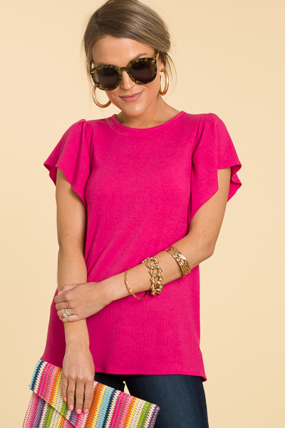 Ribbed Flutter Sleeve, Pink