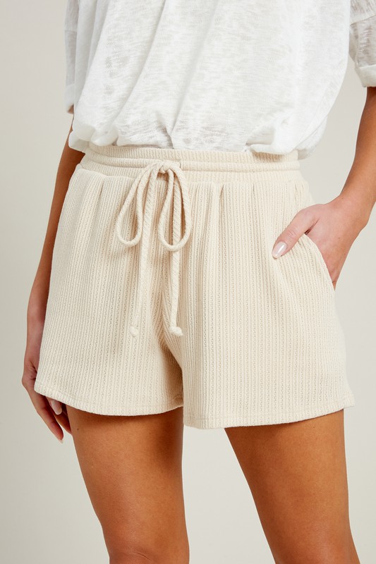 Drawstring Knit Shorts, Cream