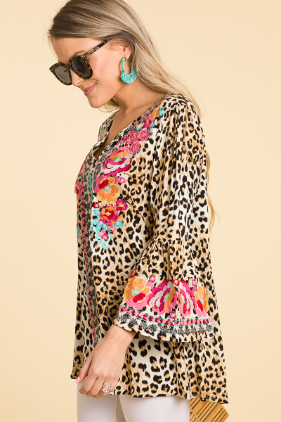 Embroidered Placket Leopard Tunic