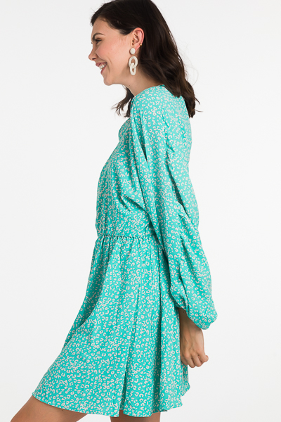 Mint Leopard Dress - Dresses w/ Sleeves - Dresses - The Blue Door Boutique