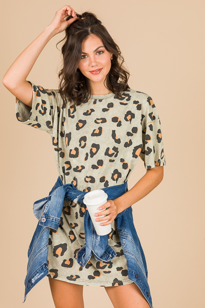 Leopard Tshirt Dress, Sage