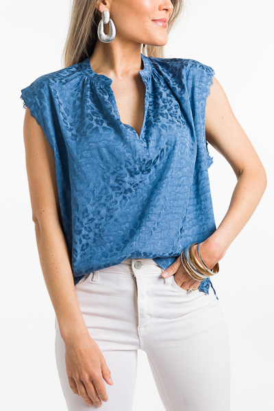 Tonal Blue Cheetah Blouse