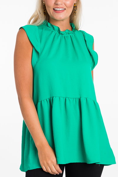 Green Ruff Top Jessie Ruffle Top, Green - Tops - The Blue Door Boutique
