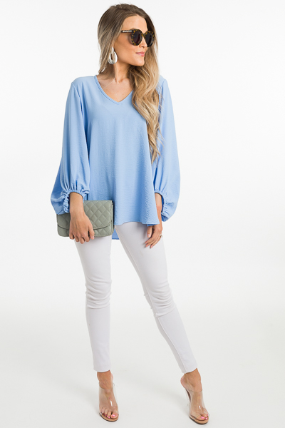 Puff Sleeve Blouse, Sky Blue