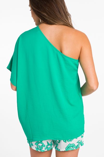 Chic One Shoulder Top, Green 