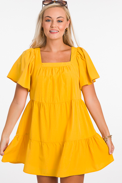 Solid Square Dress, Yellow