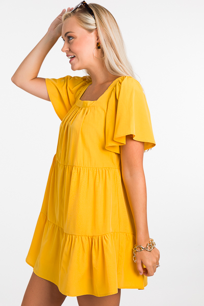 Solid Square Dress, Yellow