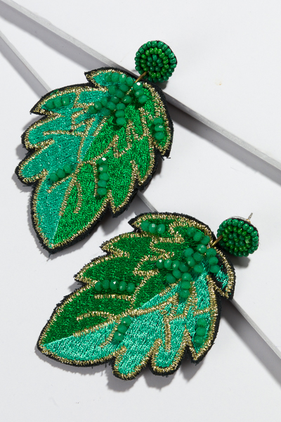 Fabric Leaf Earring, Green