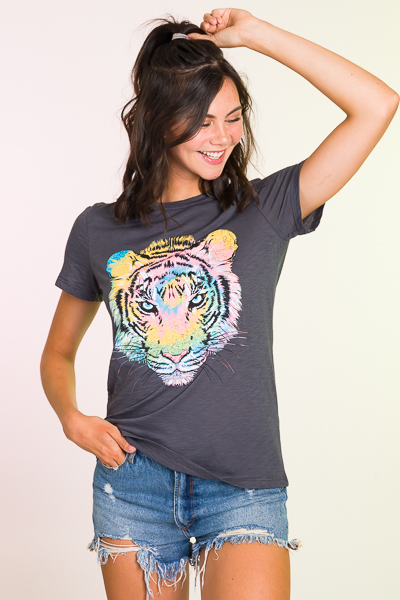 Tiger Tie Dye Tee, Charcoal