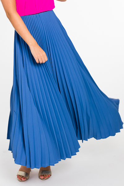 Pleated Maxi Skirt, Blue