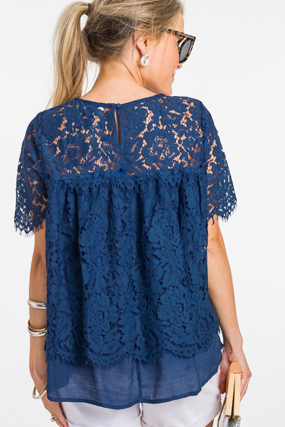 Layered Lace Blouse, Navy