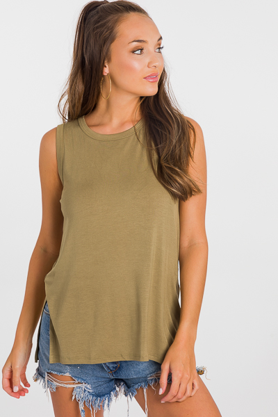 Side Slit Tank, Olive