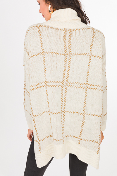 Grid Turtleneck Sweater, Cream