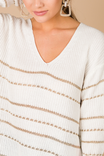Gold Stripes Sweater, White