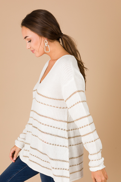 Gold Stripes Sweater, White