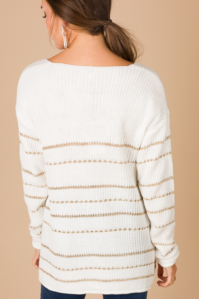 Gold Stripes Sweater, White