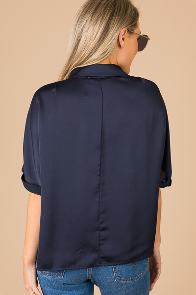 Satin Collared Blouse, Navy