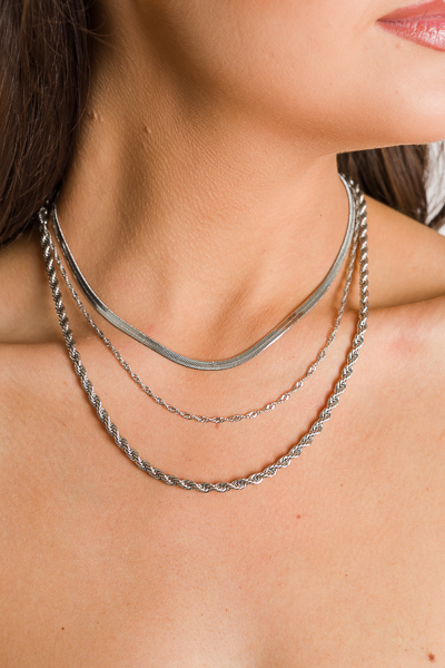 Twisted Layer Necklace, Silver