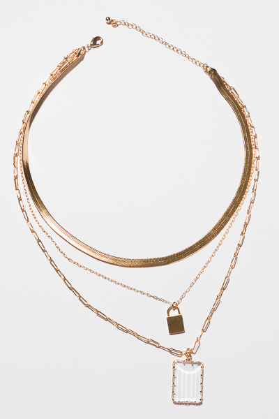 Clear Herringbone Necklace, Gold