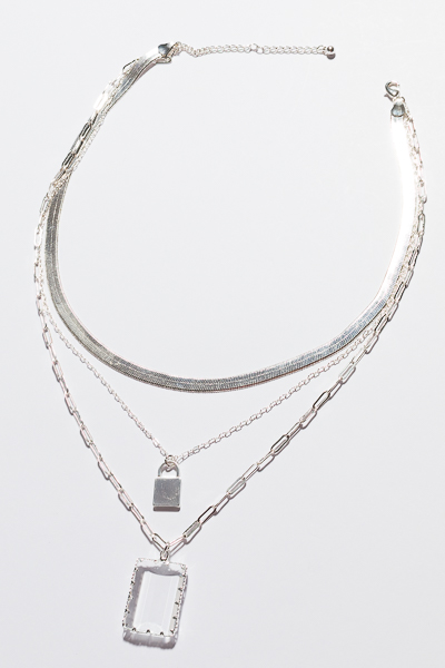 Clear Herringbone Necklace, Silver