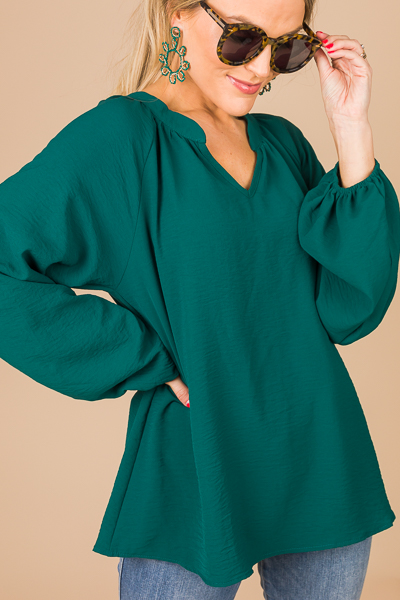 Pleated Smock Detail Blouse, Green - New Arrivals - The Blue Door Boutique