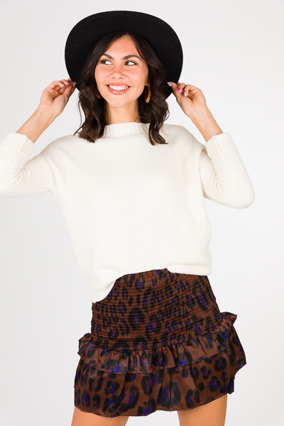 Smocked Skirt, Satin Leopard