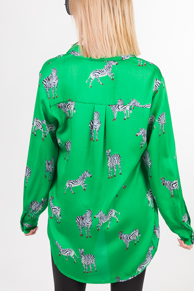 Zebra Button Down Blouse, Green
