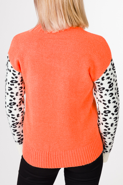 Leopard Sleeves Sweater, Orange