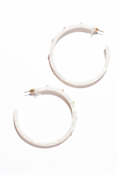 Studded Resin Hoop Earring, White