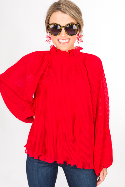Fully Pleated Blouse, Red