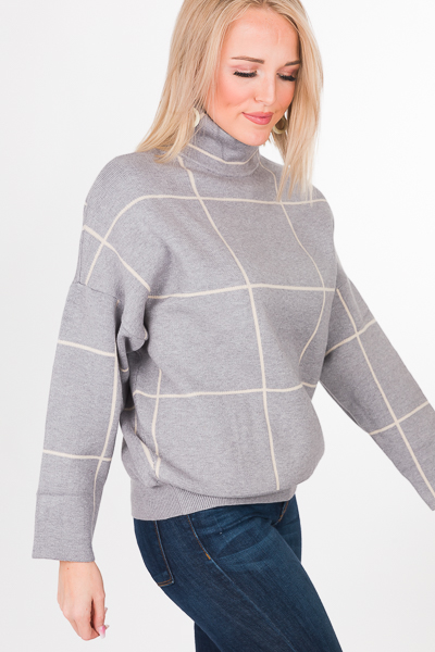 Cream Squares Sweater, Gray