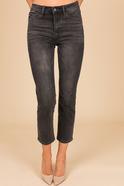 Straight Leg Jeans, Washed Black