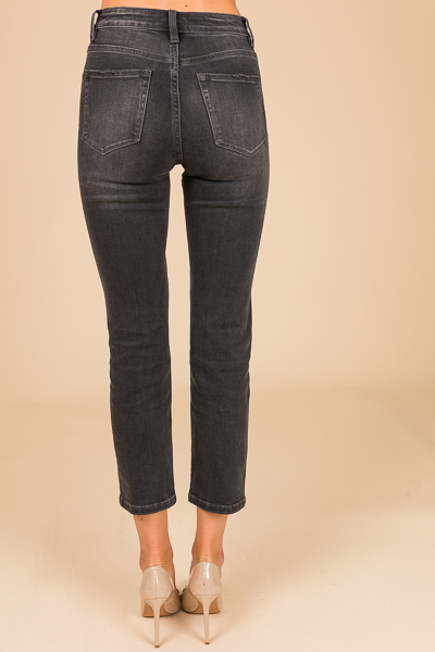 Straight Leg Jeans, Washed Black