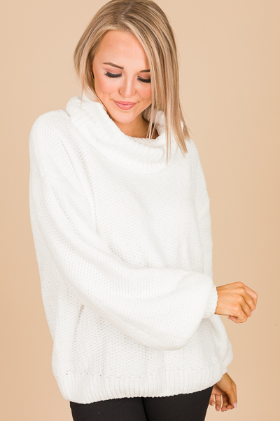 Chenille Cowl Sweater, White